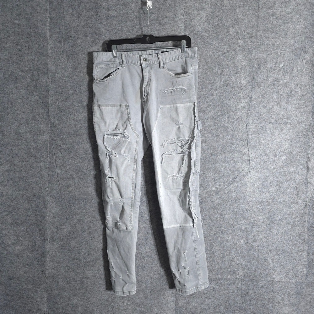 Smoke‎ Rise Women's Light Wash Distressed Patchwork Pants 34×32 Urban Streetwear